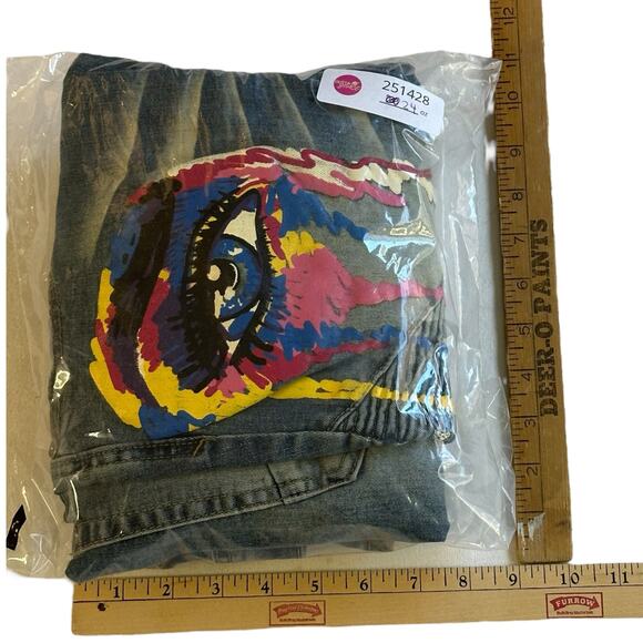 Mens Jeans Size 36/32 Streetwear Skinny Stretch Painted Eyes Colorful Graffiti - Picture 10 of 10